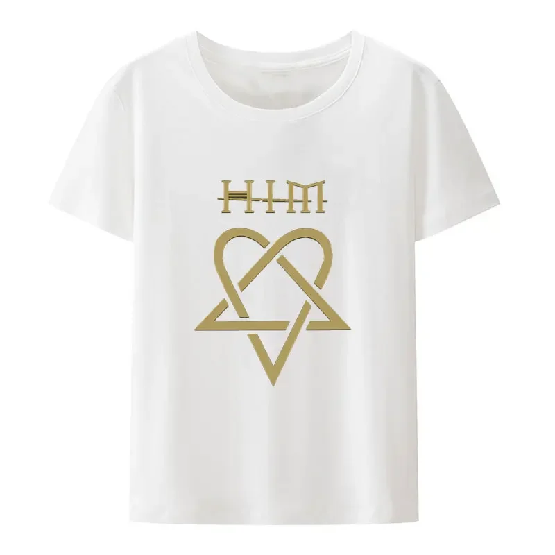 Men Short-sleev Gothic Rock Casual Streetwear Fashion Y2K Camisetas Him Ville Valo Band Black White Heartagram T-Shirt