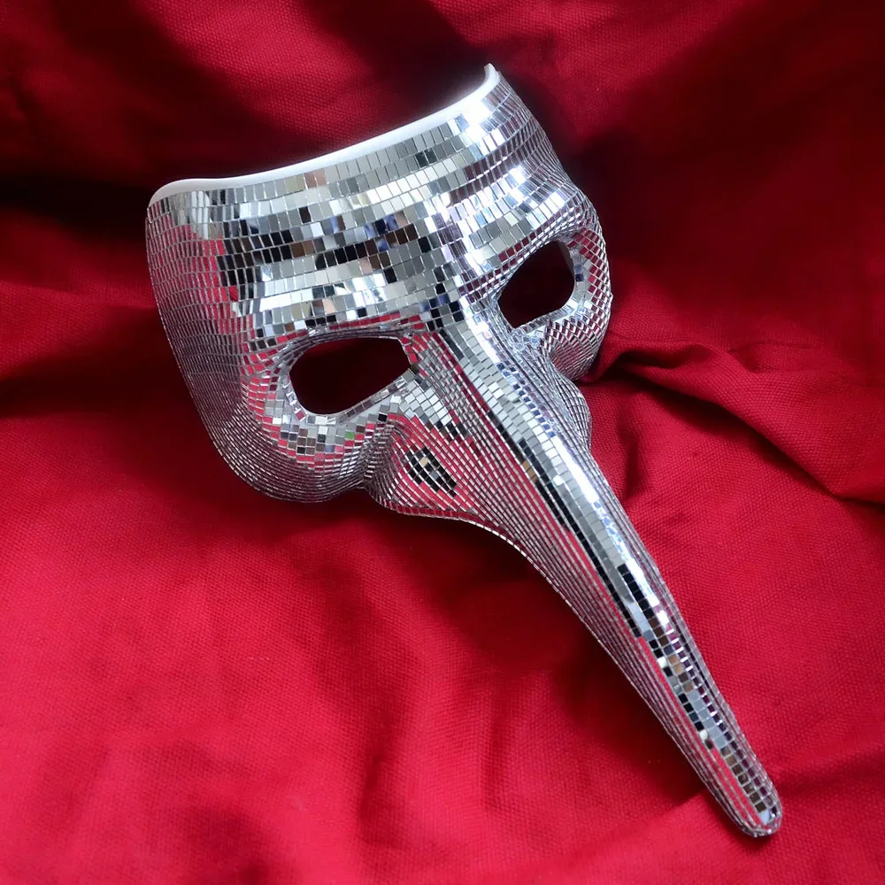 

Plague Doctor Disco Glitter Mask Cosplay Long Nose Bird Mouth Mirror Shiny Bar Masks Halloween Masquerade Party Costumes Props