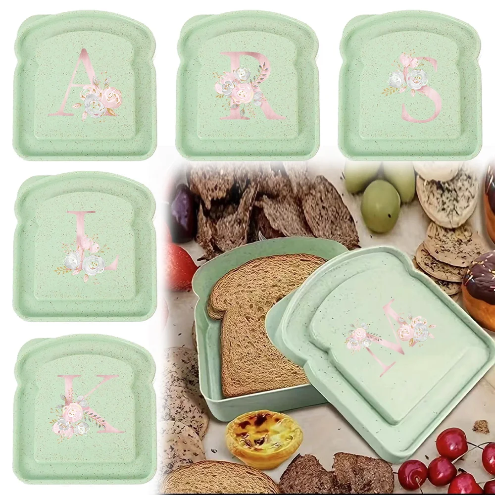 Toast Box Waterproof Lunch Bag Bread Storage Organizer Sandwich Bento Case With Lid Food Container Pink Flower Letter Pattern