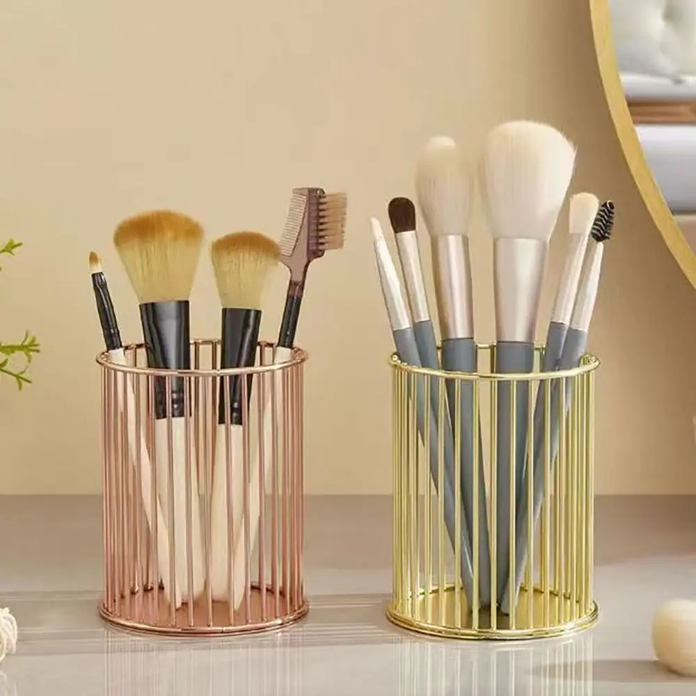 Multi-functional Pen Holder Multicolor Electroplating Cosmetic Brush Storage Bucket Iron Waterproof Sundries Organization Office