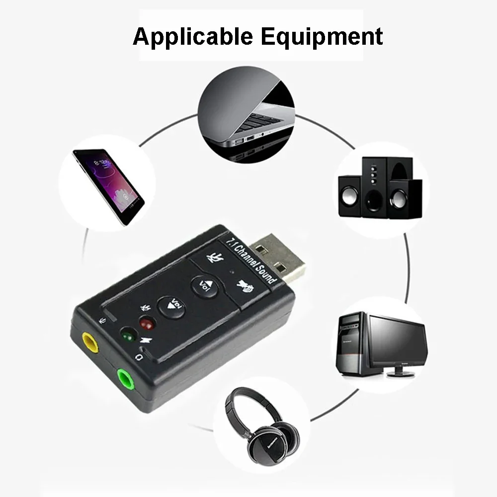 External 7.1 Channel USB Stereo Audio 3D Sound Card Adapter Microphone Headset Jack for Laptop PC