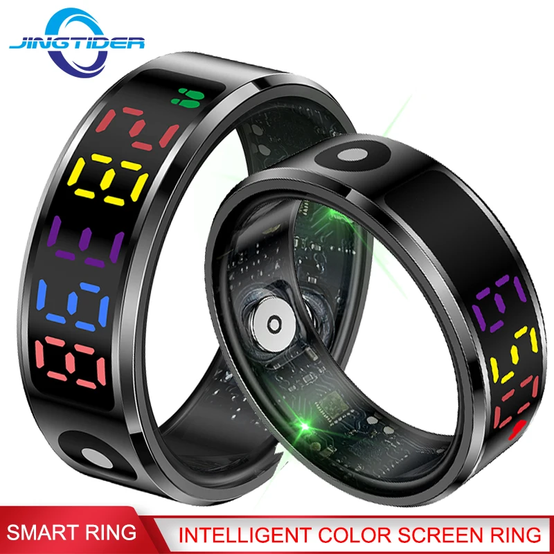 

R12 Смарт-кольцо из нержавеющей стали с цветным экраном Smart Touch 5ATM IP68 Водонепроницаемое кольцо для фитнеса с пульсометром и кислородом в крови на палец