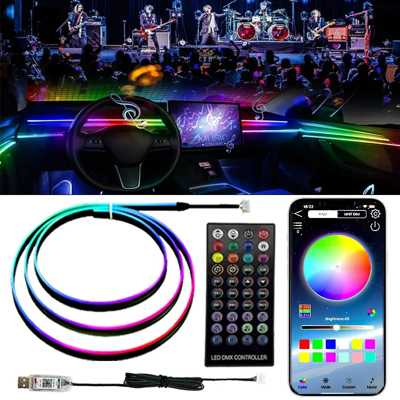 

1 in 1 Universal Car Ambient Lights LED Interior RGB Symphony Atmosphere Lamp USB APP Control Remote for Tesla Model 3 Y S X