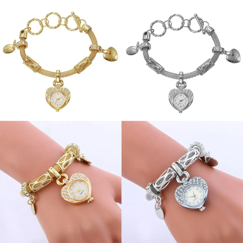 الفولاذ المقاوم للصدأ / سبائك القلب سوار المعصم ووتش الذهب / الفضة الإسورة الفرقة السيدات ووتش حزام قابل للتعديل الأزياء والمجوهرات