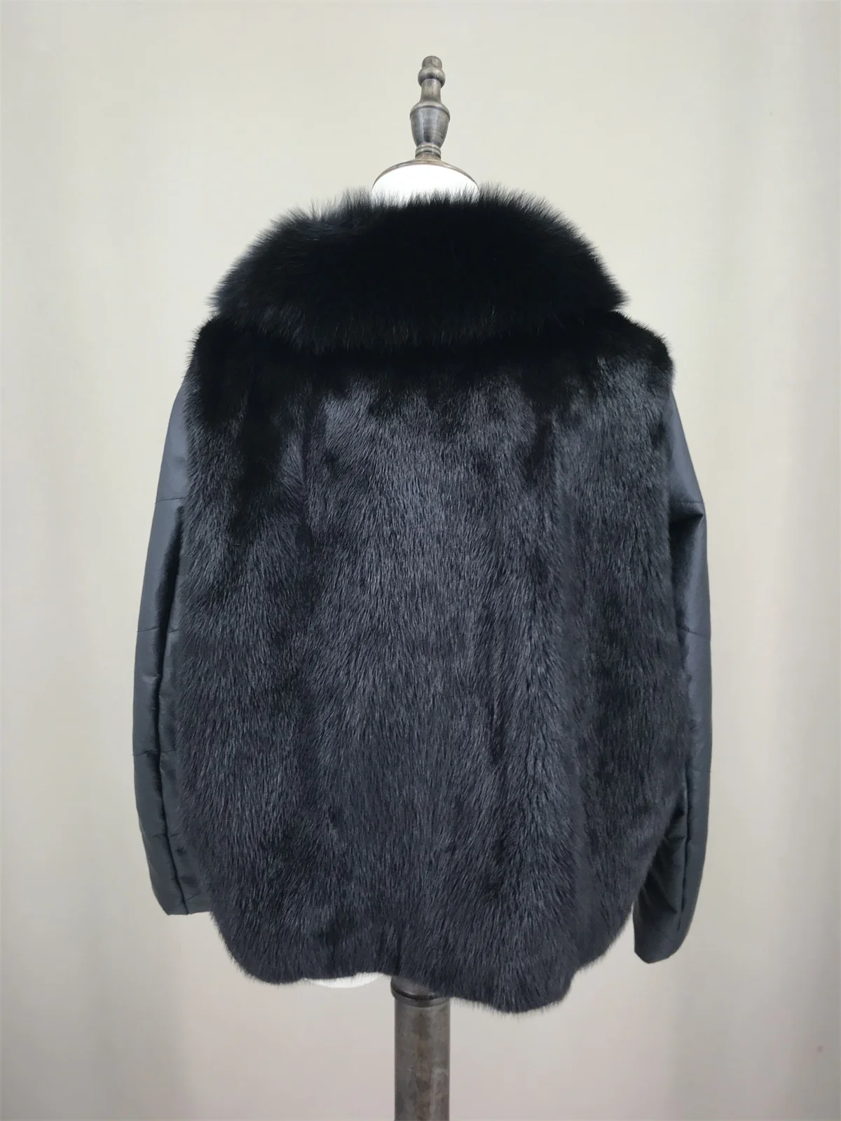 Natural Mink Fur Full Pelt Jacket with Fox Fur Collar, Sheep Leather Down Coat, Thick, Warm, Autumn, Winter, Casual, On Sale