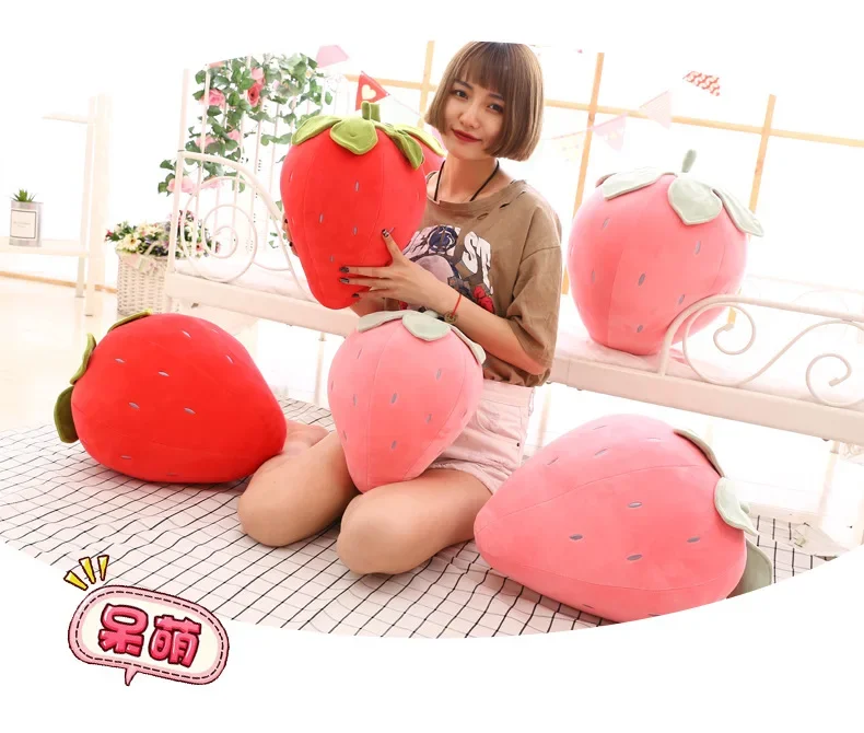 25/40/50cm Pink Red Strawberry Plush Cute Cartoon Fruit Stuffed Toy Fruits Sofa Cushion Pillow Fun Sleeping Toy Girl Gift