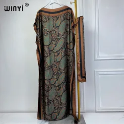 WINYI 2024 nowa afrykańska kobiet Dashiki boho print muzułmańska kobieta dubai Free Size Design z szalikiem Maxi luźna afrykańska elegancka sukienka