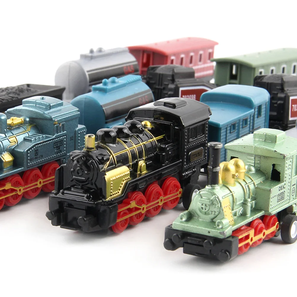 4Pcs Alloy Toy Car Vehicles Retro Steam Train Pull Back Model Train Kids Toys Set for Boys Gifts (Black)