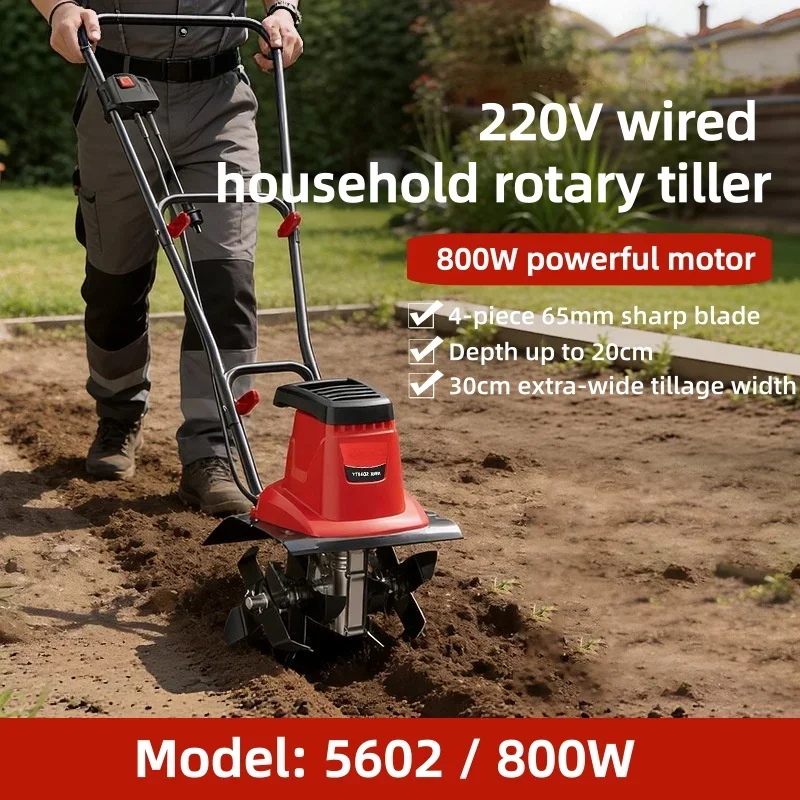 Electric Cultivator, Rotary Tiller Adjustable Height Garden Hand-held Cultivator Ditching and Plowing Unit for Land Preparation