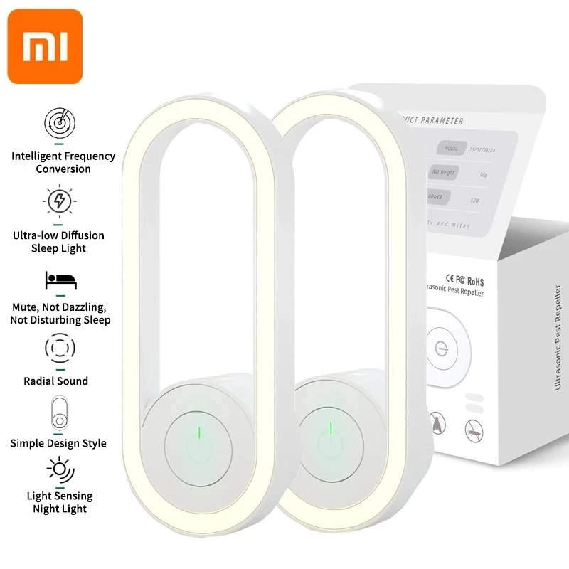 Xiaomi-repelente de insectos ultrasónico, repelente electrónico de mosquitos, ratón, Araña, cucarachas, portátil, 2 uds.