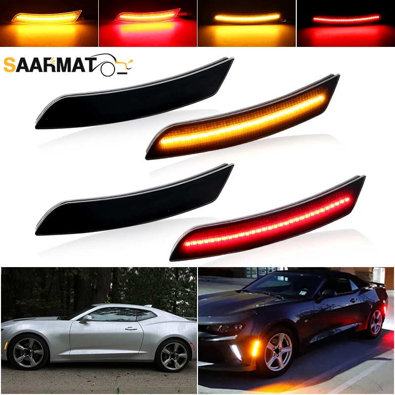 

2pcs Black/Red/Clear Lens Front Rear Bumper Side Marker Light Red/Yellow Light For Chevrolet Camaro Cadillac CTS ATS