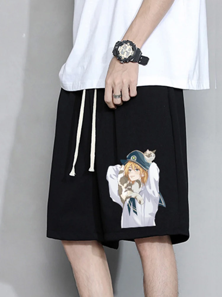 

Мужские летние спортивные брюки-капри из дышащего быстросохнущего полиэстера, свободного кроя, для пляжа, повседневные, прямые штанины