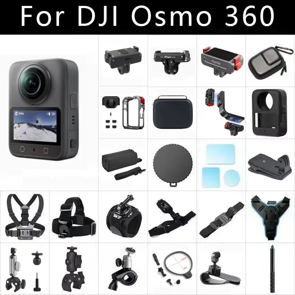 Accessories Kit for DJI Osmo 360 Tempered Glass Metal Cage Car Suction Windshield Clip Portable Storage Quick Release Adapter