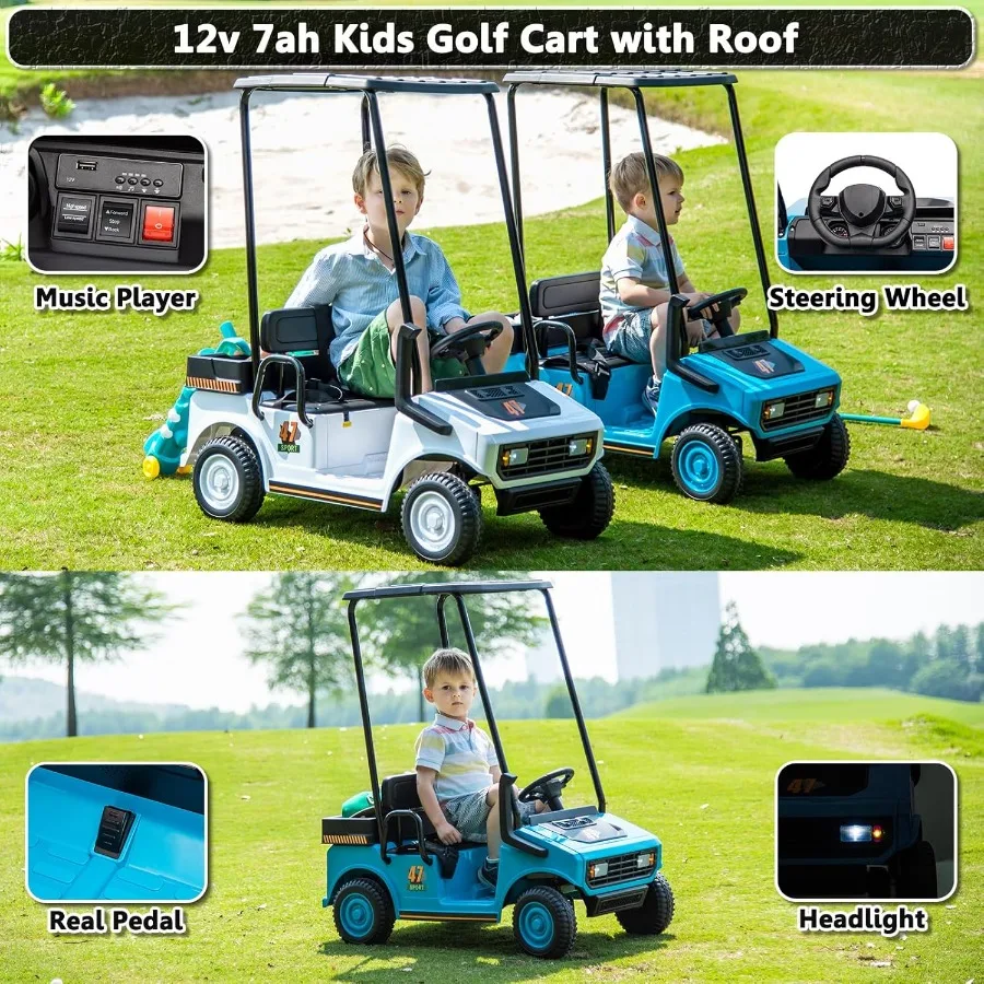 12V 7AH 골프 카트, 리모컨 포함, 2륜 구동, 남아 여아용 2인승 배터리 구동 자동차, 음악 플레이어 포함