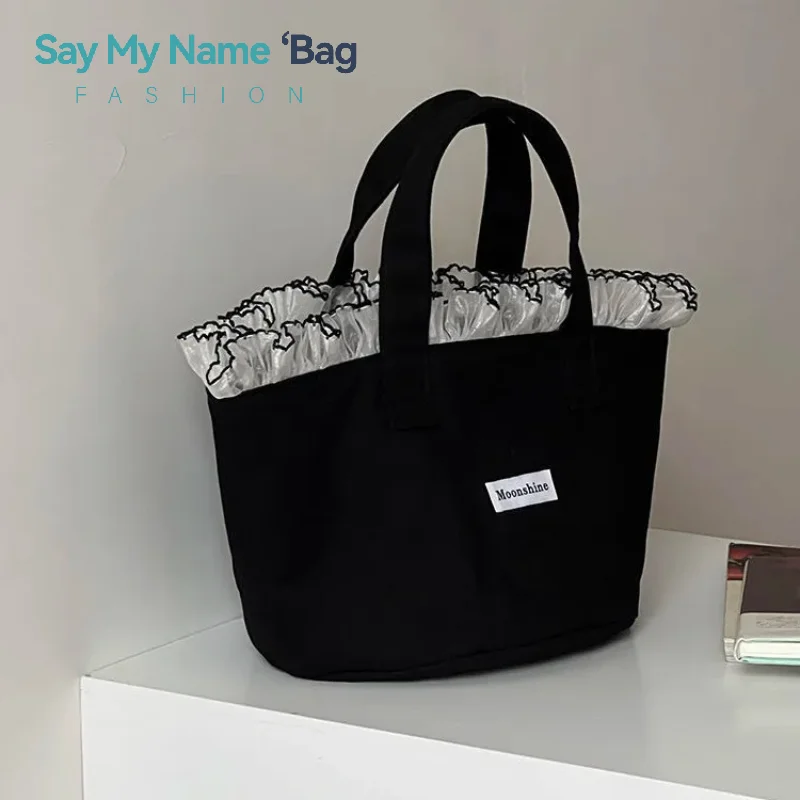 

Korean Style Ins Lace Ruffle Canvas Handbag Small Portable Mommy Bag Spring Summer Small Tote Cosmetic Toiletry Organizer