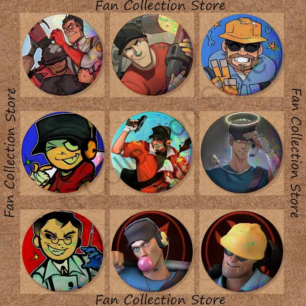 For Scout Pyro Spy Sniper T-Team TF2 Brooches for Backpack Accessories 25mm,32mm,48mm,58mm,75mm Round Enamel Pins Cartoon Badge
