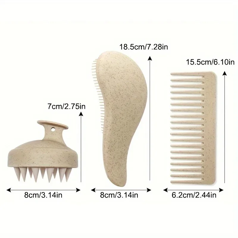 4pcs/set Wheat Straw Hair Comb Set Scalp Massage Hairbrush Shampoo Washing Brush with Wide Teeth Anti-frizz Comb Styling Tools view 2