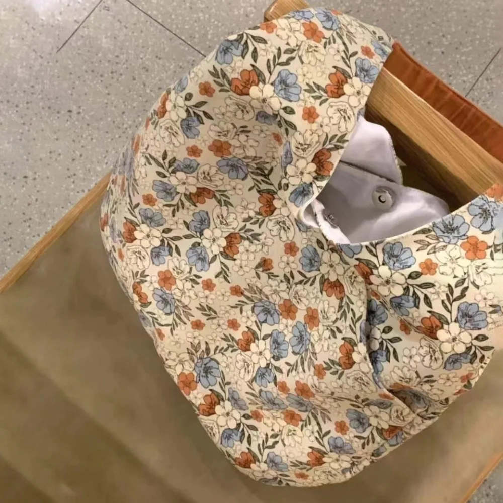 Cute Lunch Bag Canvas Handbag Retro Flower Bucket Bag Large Capacity Mummy Bag Korean Style Women Bag