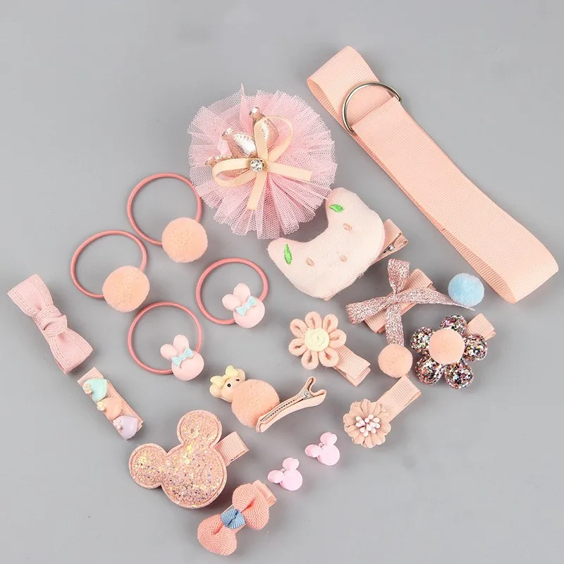 18 Pcs Hair Clip Set Cute Hair Accessories Girl Cartoon Hair Clip Headwear Bow Flower Animal Hairpin Hair Ring Box Not Included