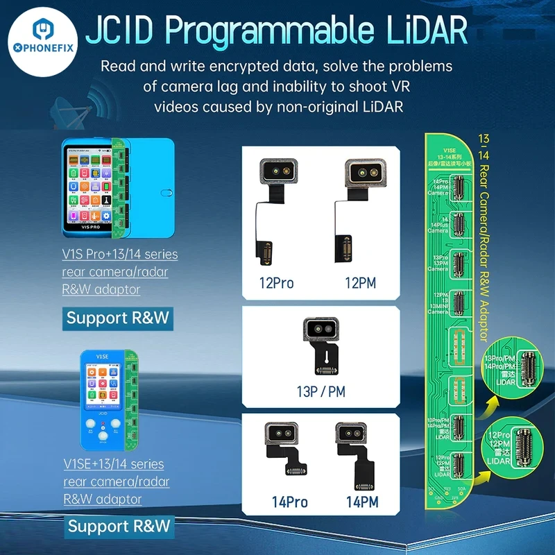 

JCID V1SE V1S PRO Programmable Rear Camera LiDAR Radar Adaptor FPC Tools For iPhone 12 13 14 Pro Max Encrypted Data Read Write