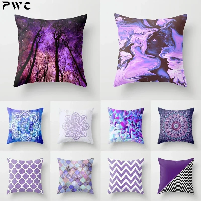 2024 Galaxy INS Wind Purple Geometric Moon Print Pillowcase Living Room Office Sofa Cushion Cover Waist Pillowcase 45*45CM