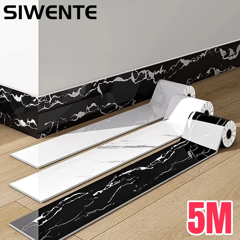 500CM Foam Tape Thickened Self Adhesive Skirting Board Marble Wall Sticker Flexible Baseboard Waistline for Windowsill Staircase
