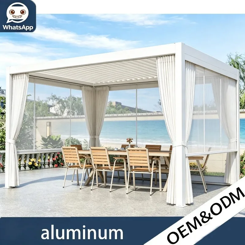 Modern Aluminum Custom LED Garden Gazebo Pergola Electric Adjustable Louver Roof Ideal Outdoor Facility For Backyard Patio