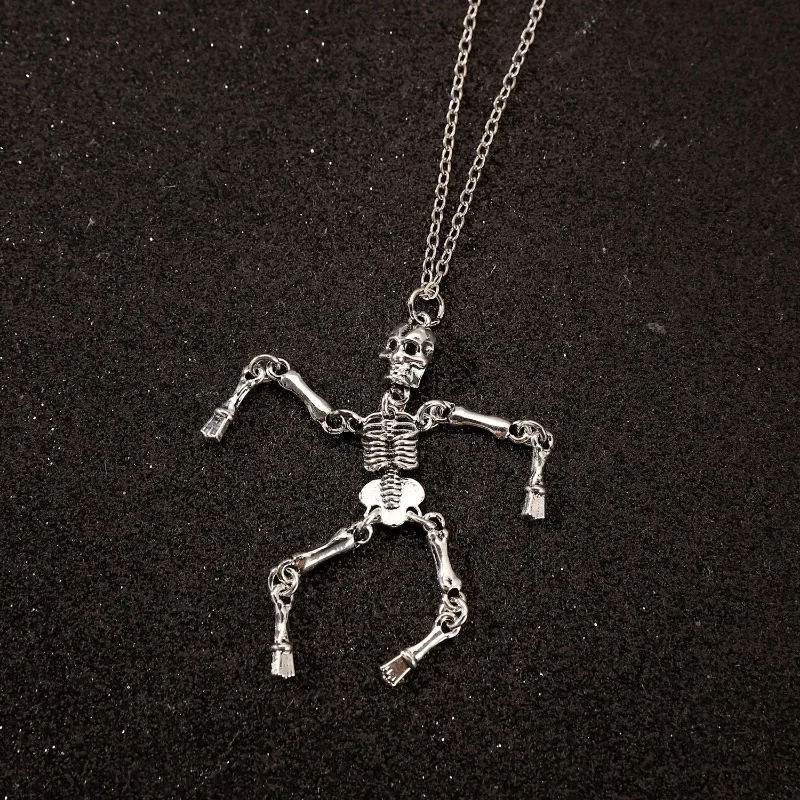 Dark Gothic skull pendant, punk hip-hop vintage skeleton collarbone chain, Halloween necklace 2024