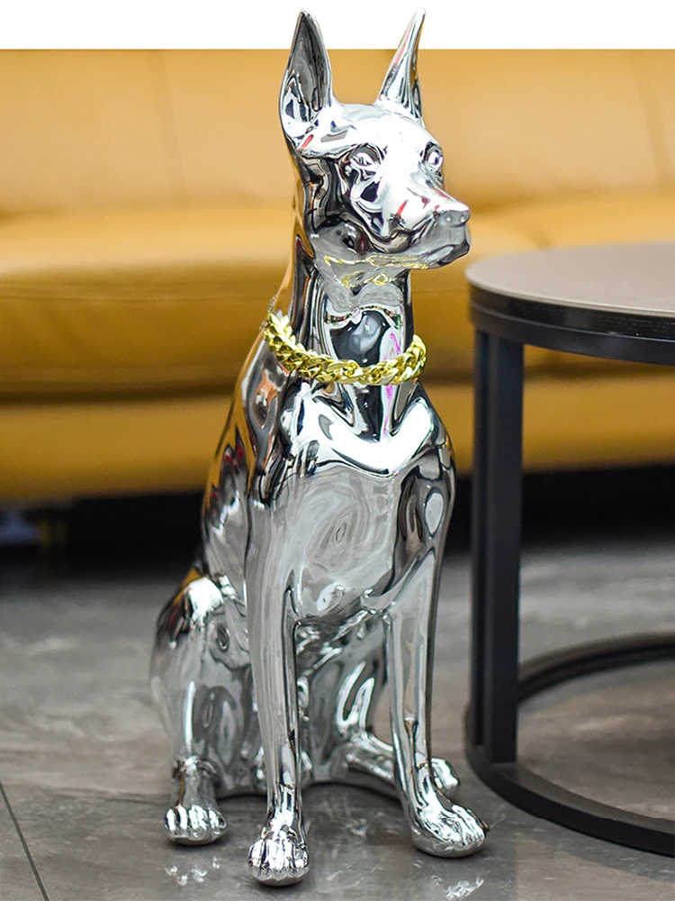 Sculpture Luxury Electroplated Doberman Decorations, Nordic Living Room Foyer Model Room Dog Statue, Customized Gifts