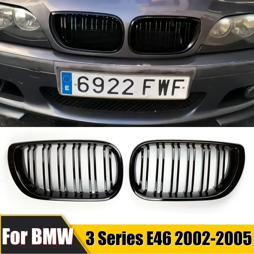 

Car Front Kidney Grill Gloss Black Grille Double Slat Hood Racing Grills for BMW 3 Series E46 4 Door 2002-2005 Auto Replacement