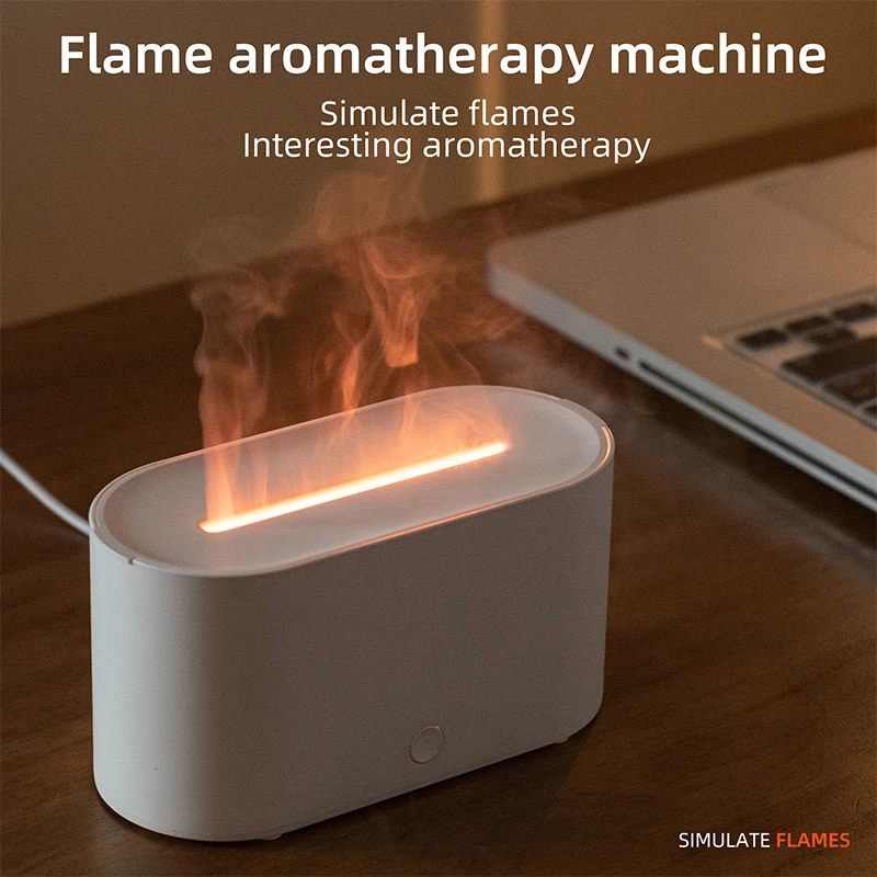 Creative simulation flame aromatherapy machine wood grain household mini intelligent essential oil tabletop flame humidifier