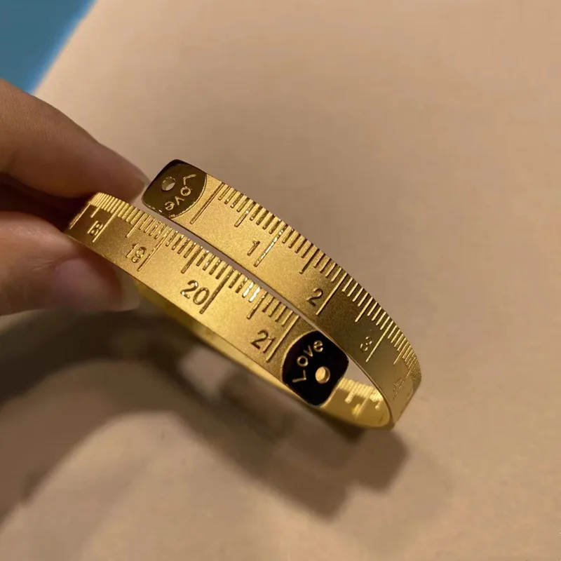 

Luxury 24K 9999 Pure Gold real gold Love is at hand Love measuring ruler scale bracelet open bracelet