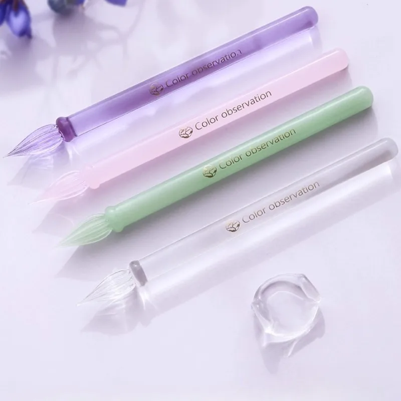 Mini Transparent Colored Glass Dip Pens Gift Box Set Colored Ink Hand Notebook Painting Sketch Line Drawing Pen Writing Supplies