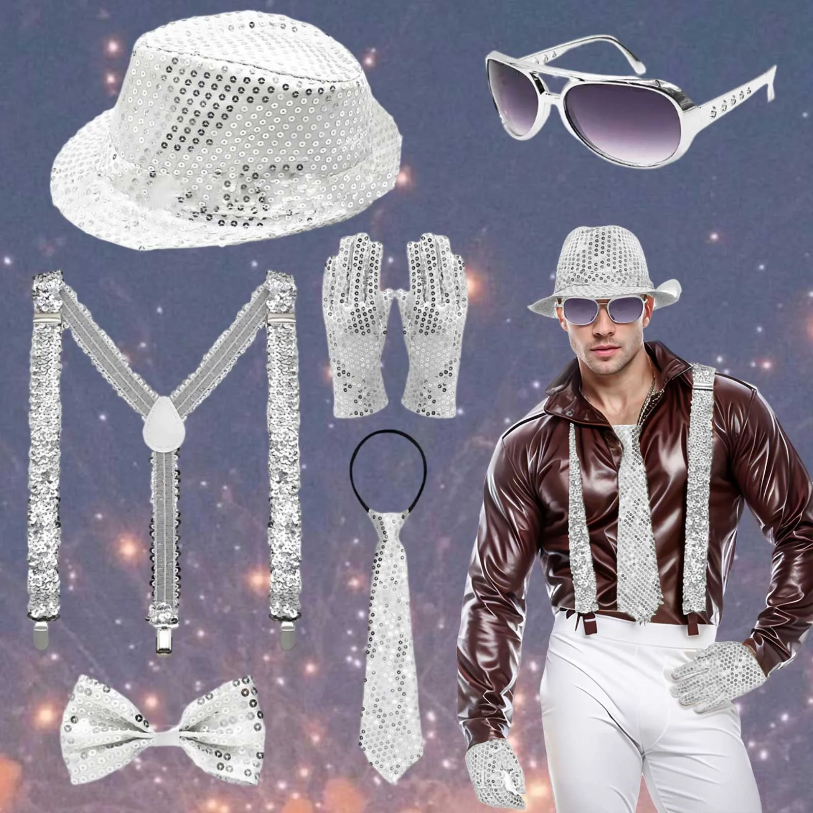 Accesorio de lentejuelas para actuación en escenario, sombrero Fedora de lentejuelas brillantes, disfraz de Cosplay de baile callejero de Hip Hop para fiesta y Carnaval, 6 uds.