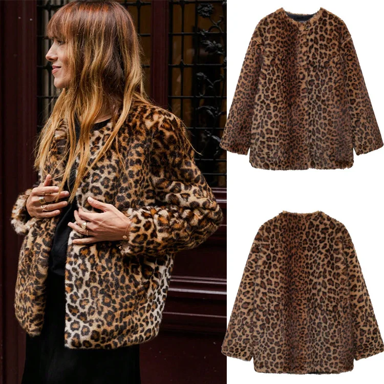 

Женское пальто-паркер, осенне-зимняя модная легкая роскошная теплая замшевая куртка с леопардовым принтом, верхняя одежда из искусственного меха с длинными рукавами в стиле ретро