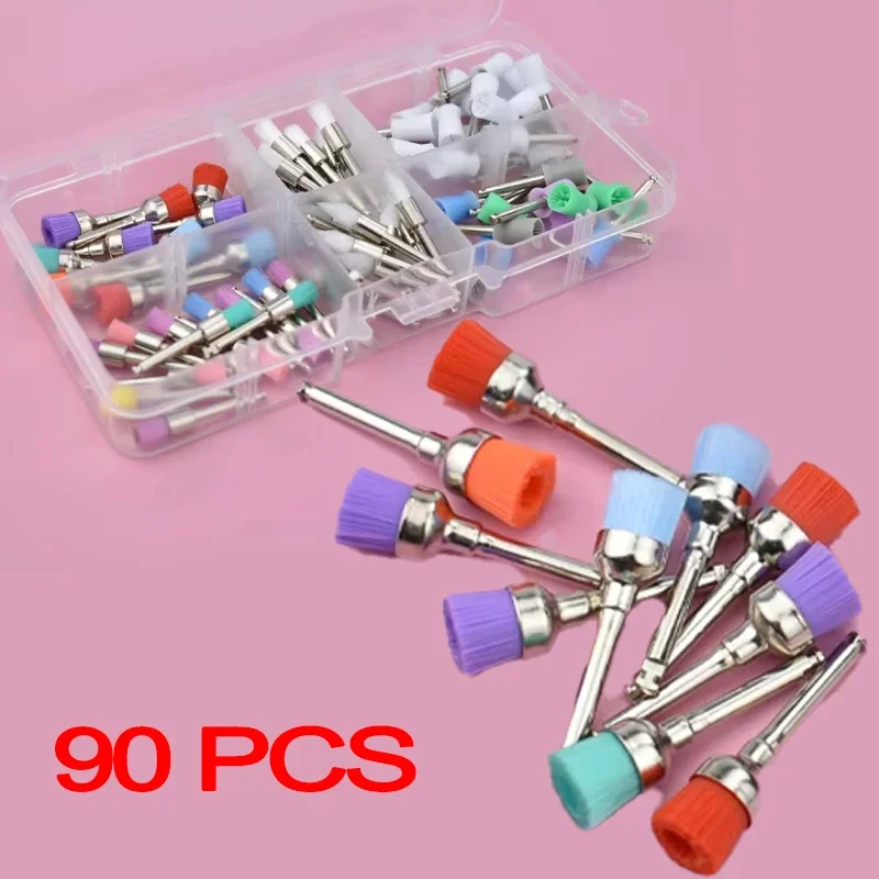 

90Pcs Dental Polishing Set Disposable Head Prophy Cup Care Nylon Colorful Bristles Brush Gifts