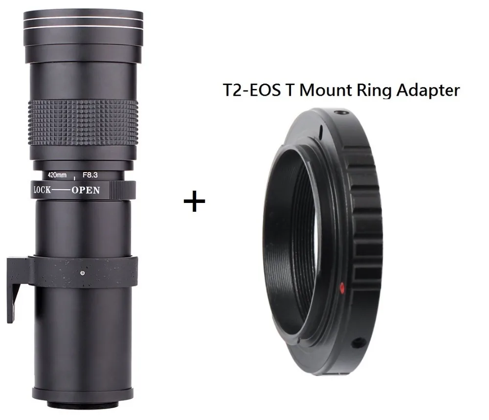 GloryStar 420-800mm F/8.3-16 Super Telephoto Lens Manual Zoom Lens +T2 Adaper Ring for Canon DSLR Cameras EF EF-S Mount Lens