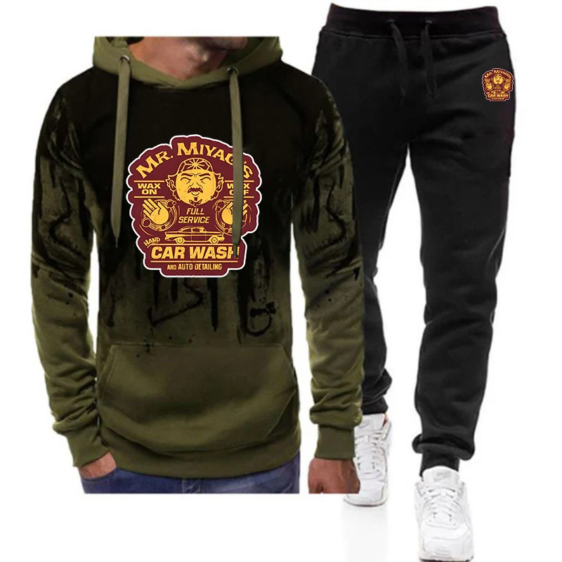 

2025 Mr Miyagis Funny Graphic Print Men's New Spring Autumn Gradient Color Casual Sportswear+Sweatpant Fashion Suit