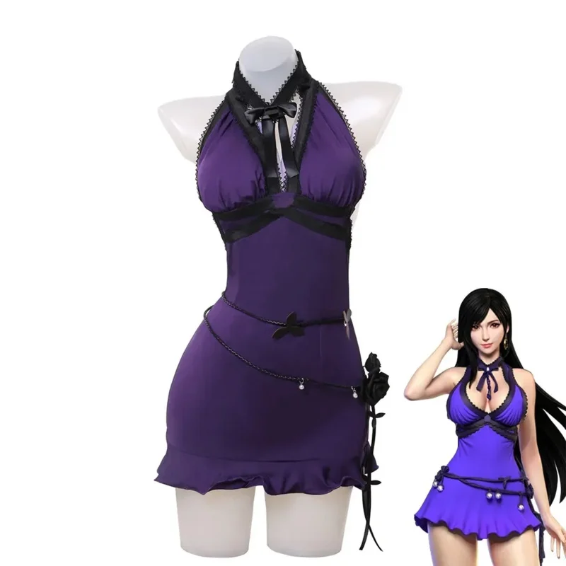 Final Fantasy VII Tifa buckart cosplay costume women purple sexy dress Party Halloween