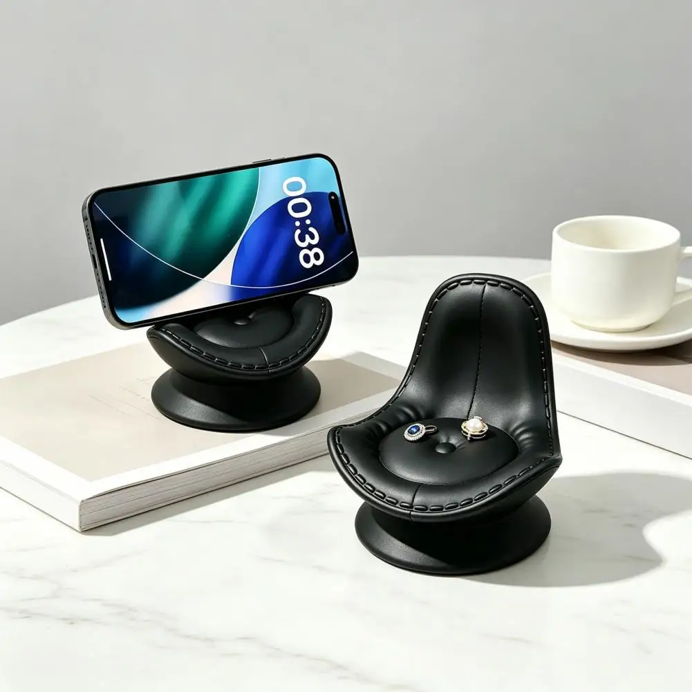 Cute Sofa Shaped Cellphone Stand, Miniature Faux Leather Sofa Mobile Phone Holder with Rotating Base