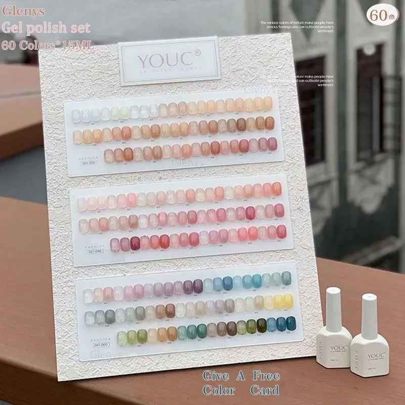 

Glenys 60 color nail polish adhesive tape color card popular season semi permanent immersion gel nail salon art varnish set