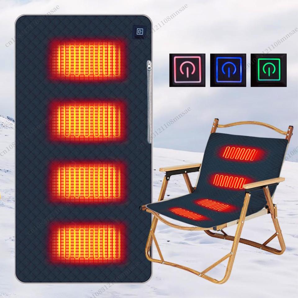  4 Heated Areas Camping Chair Heated Mat Outdoor Travel USB Electric Blanket 3 Adjustable Temperature Heater Warmer Cushion 