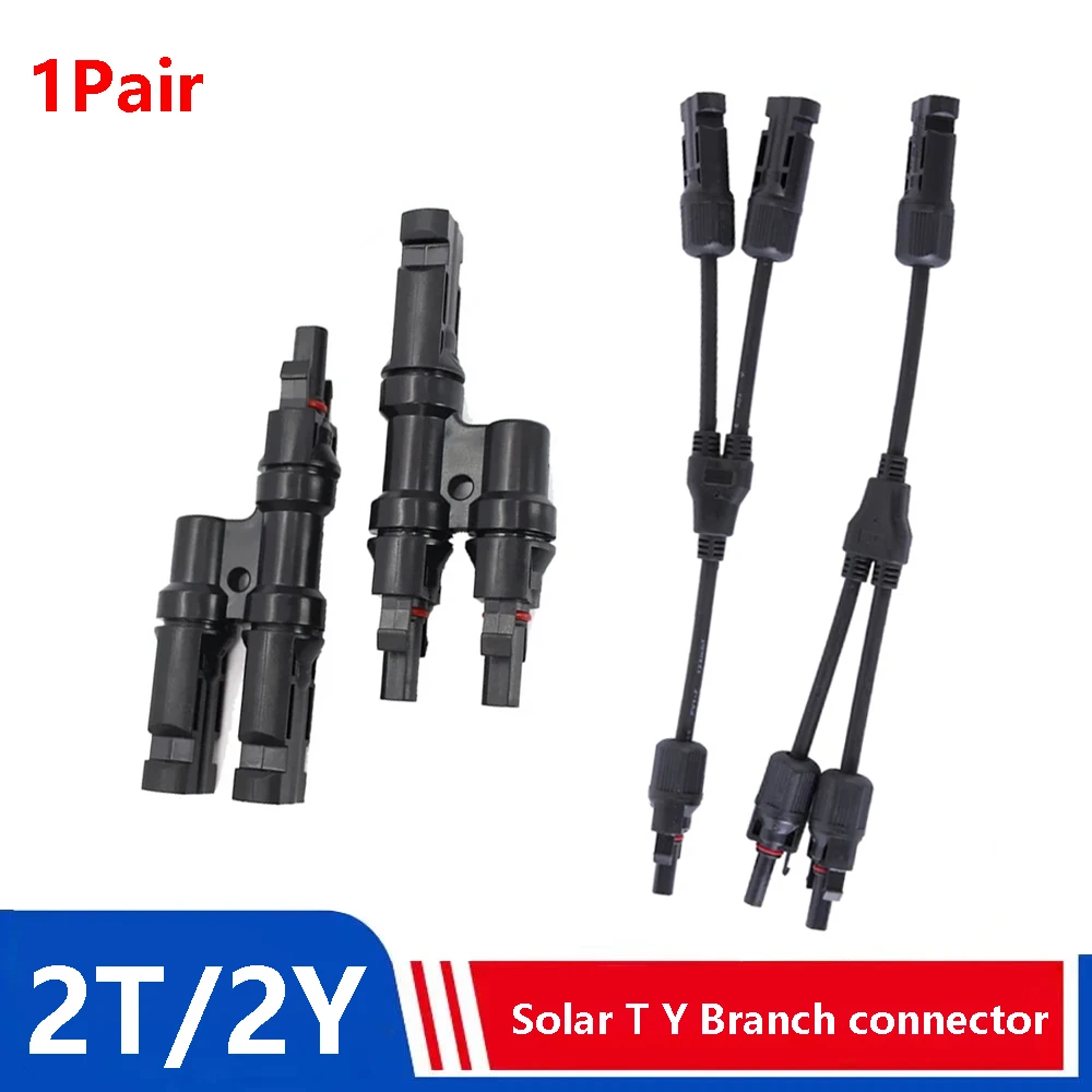 1Pair Solar photovoltaic Panel Adaptor Connector 2T Y Type Connector Male to Female Plug Parallel connection For Solar Pv System