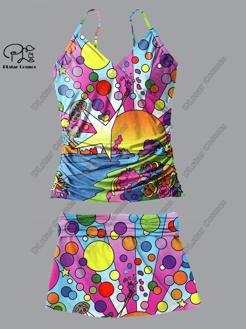 Damen V-Ausschnitt Sommer kleiner frischer Blumendruck Hosenträgerrock zweiteiliger Badeanzug Anzug Urlaub Reisen neuer Badeanzug Q-10