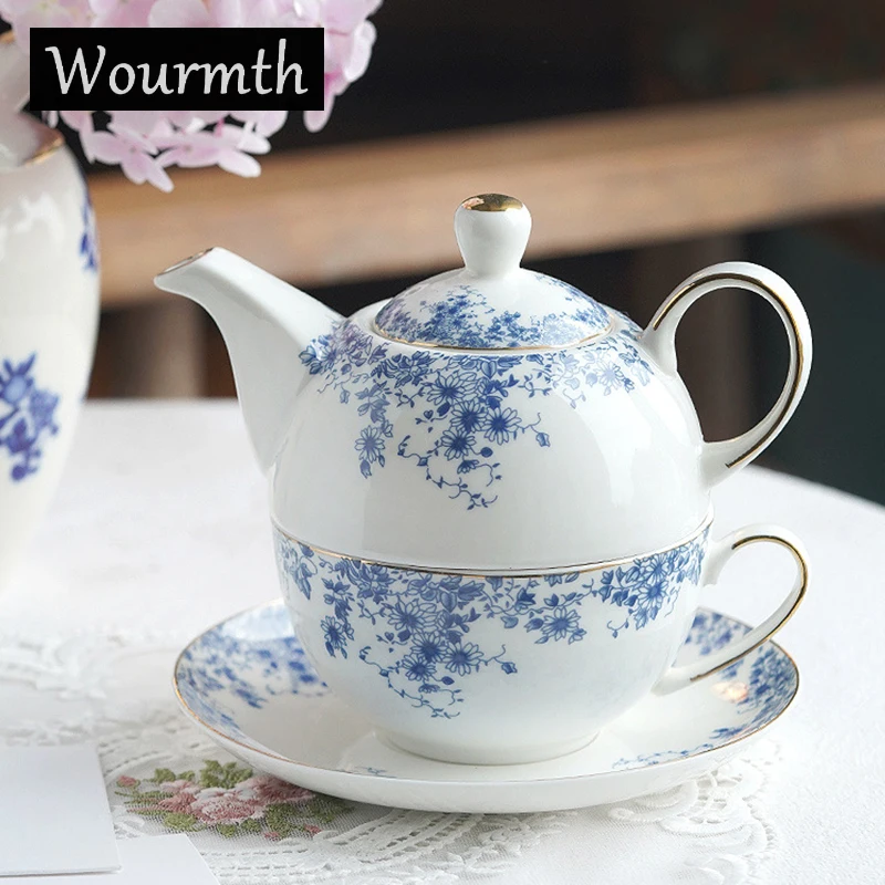 English Flower Teapot Classical Blue and white Daisy Pot Home Ceramic Cup and Saucer Phnom Penh  Afternoon Flower Teaware Set