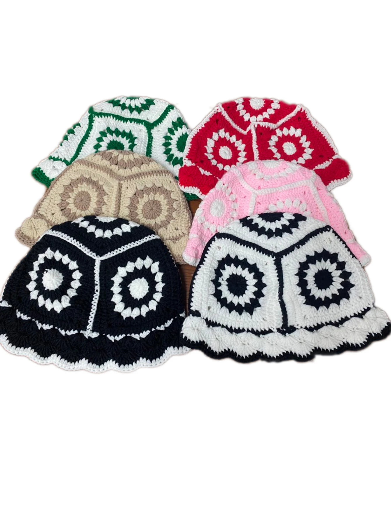 Women Handmade Crochet Bucket Hat Cotton Knitted Floral Foldable Beanies Y2K HipHop Street Hollow Out Korea Fashion Panama Cap