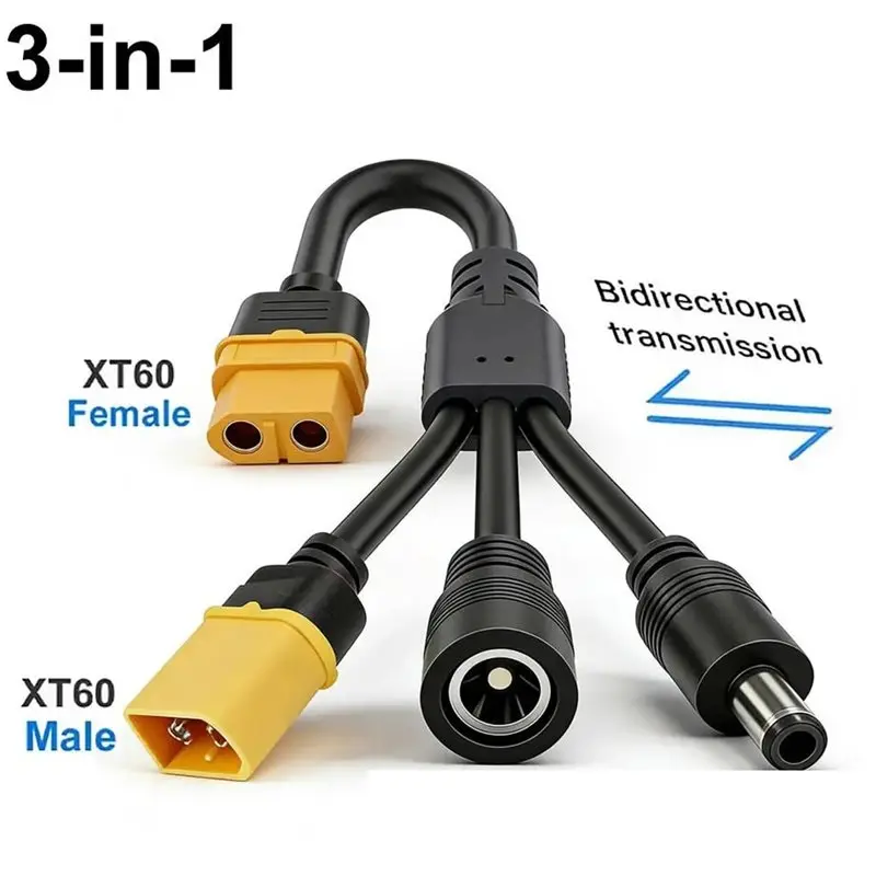B27B 3-In-1 XT60 To Dual DC5521 Connector Convert Cable,Male Female XT60 Extension Adapter Cord Charging Conversion Plug