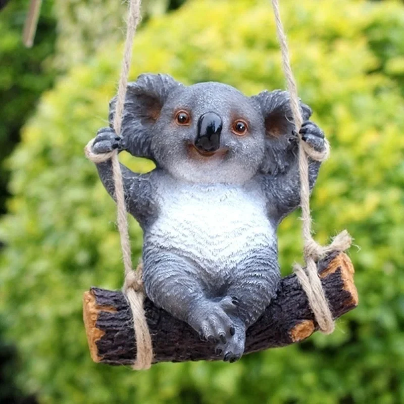 

Resin Koala Bear Garden Statue Swing Figurine Decor Animal Hanging Sculpture Landscape Ornament Outdoor for Yard Lawn Patio