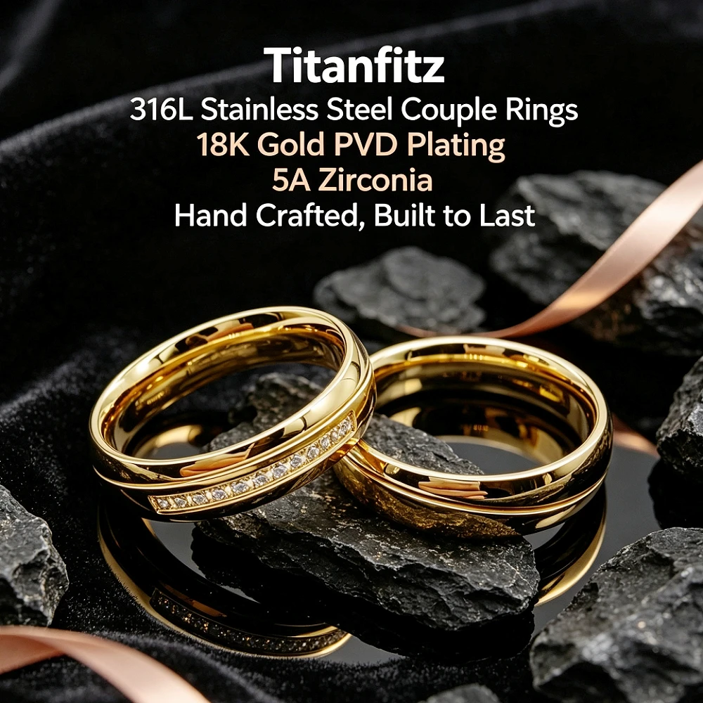 Unique His and Hers Matching Wedding Bands 316L Stainless Steel Couple Rings Lover's Promise Rings for Men and Women