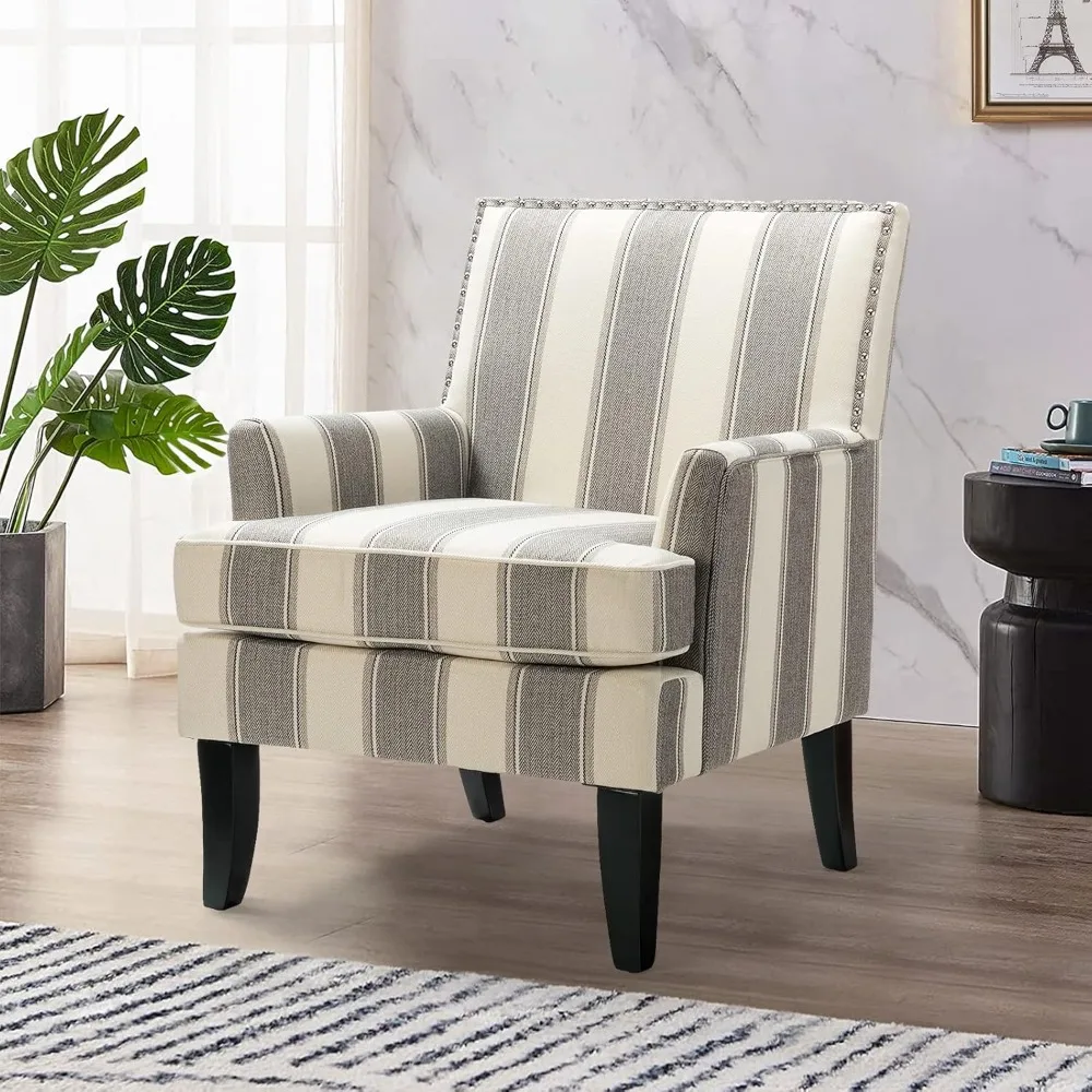 

HULALA Home Modern Accent Chair with Arms and Wooden Legs, Mid Century Accent Chair Armchair High Back Rest, Padded Armrest and